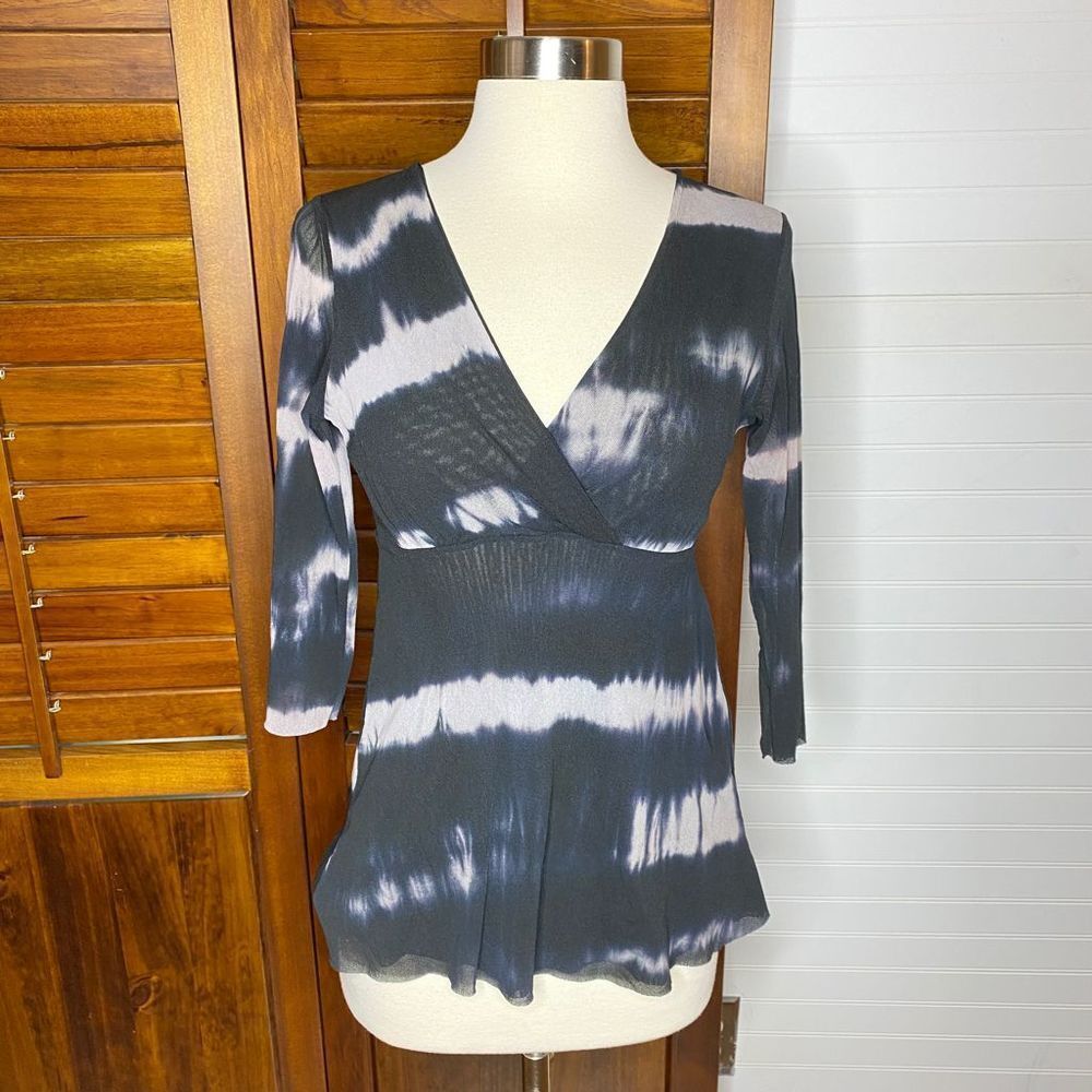 Vintage Y2K Tie Dye V Neck Sheer Blouse